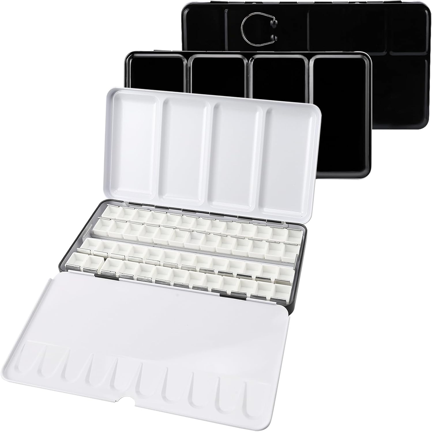 24 Full Pan Empty Watercolor Palette Tin - Enameled Durable Design with Mixing Wells & Thumb Ring, Travel-Ready for Plein Air Painting - Take Your Art Anywhere
