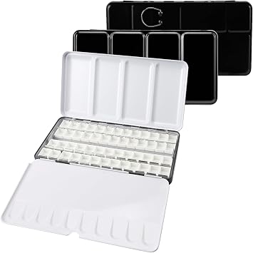 48 Half Pan Empty Watercolor Palette Tin - Enameled Durable Design with Mixing Wells & Thumb Ring, Travel-Ready for Plein Air Painting - Take Your Art Anywhere