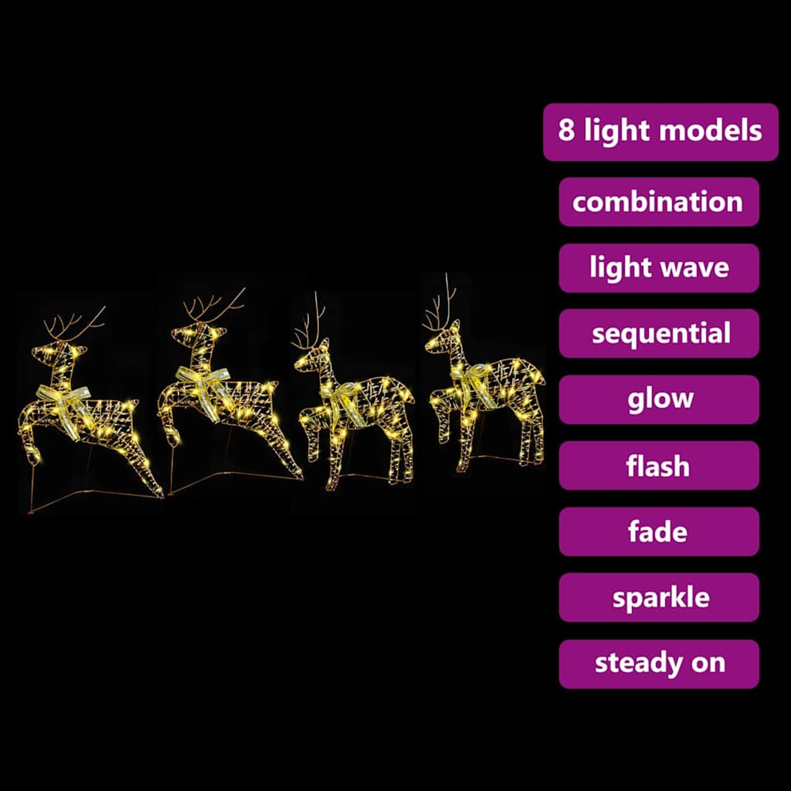 Gecheer LED Rentiere mit 80 LEDs 4 pcs Gold Haustier, Weihnachtsdekoration für Weihnachtsmarkt Festliche Eventdekoration Garten Rasen Terrasse Vorgarten Fassade3399384