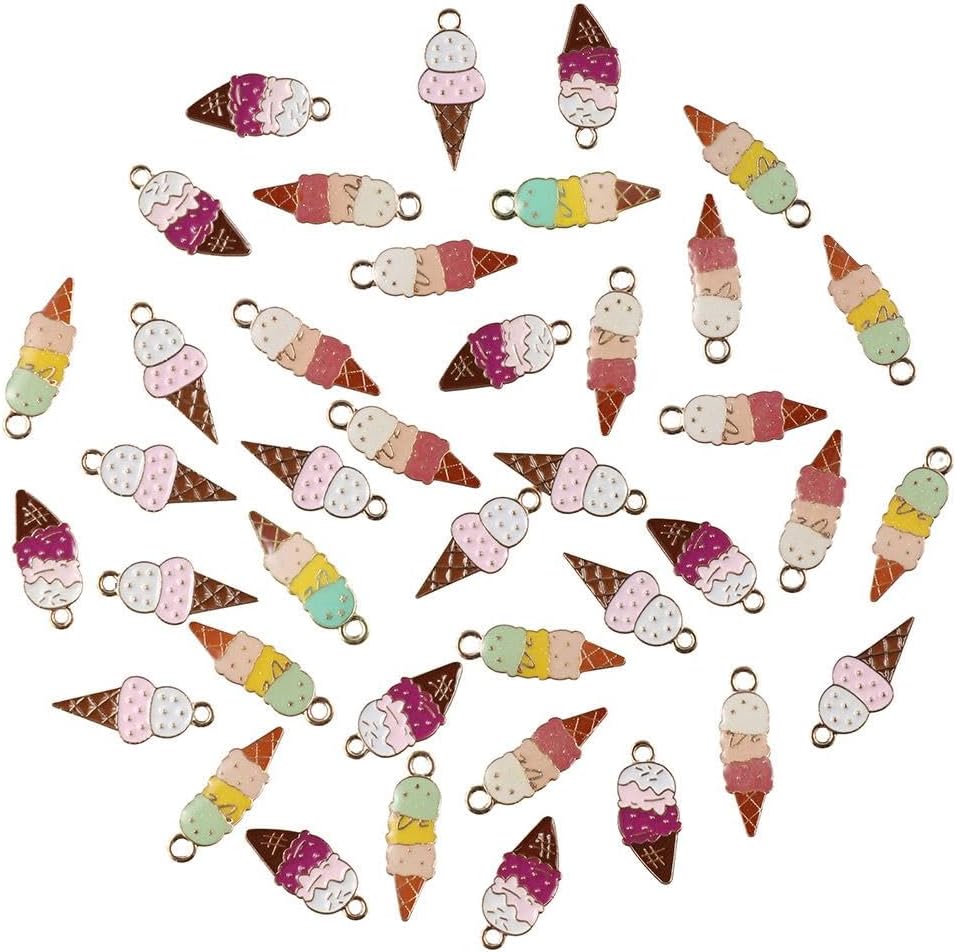 40Pcs Ice Cream Cone Enamel Charms Pendants,4 Styles Ice-Cream Ball Pendants for Jewelry Making - Image 2