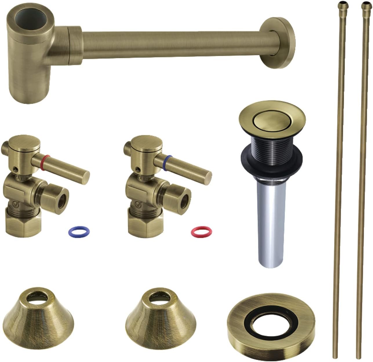 Kingston Brass CC53303DLVKB30 Trimscape Modern Plumbing Sink Trim Kit with Bottle Trap and Drain in Antique Brass