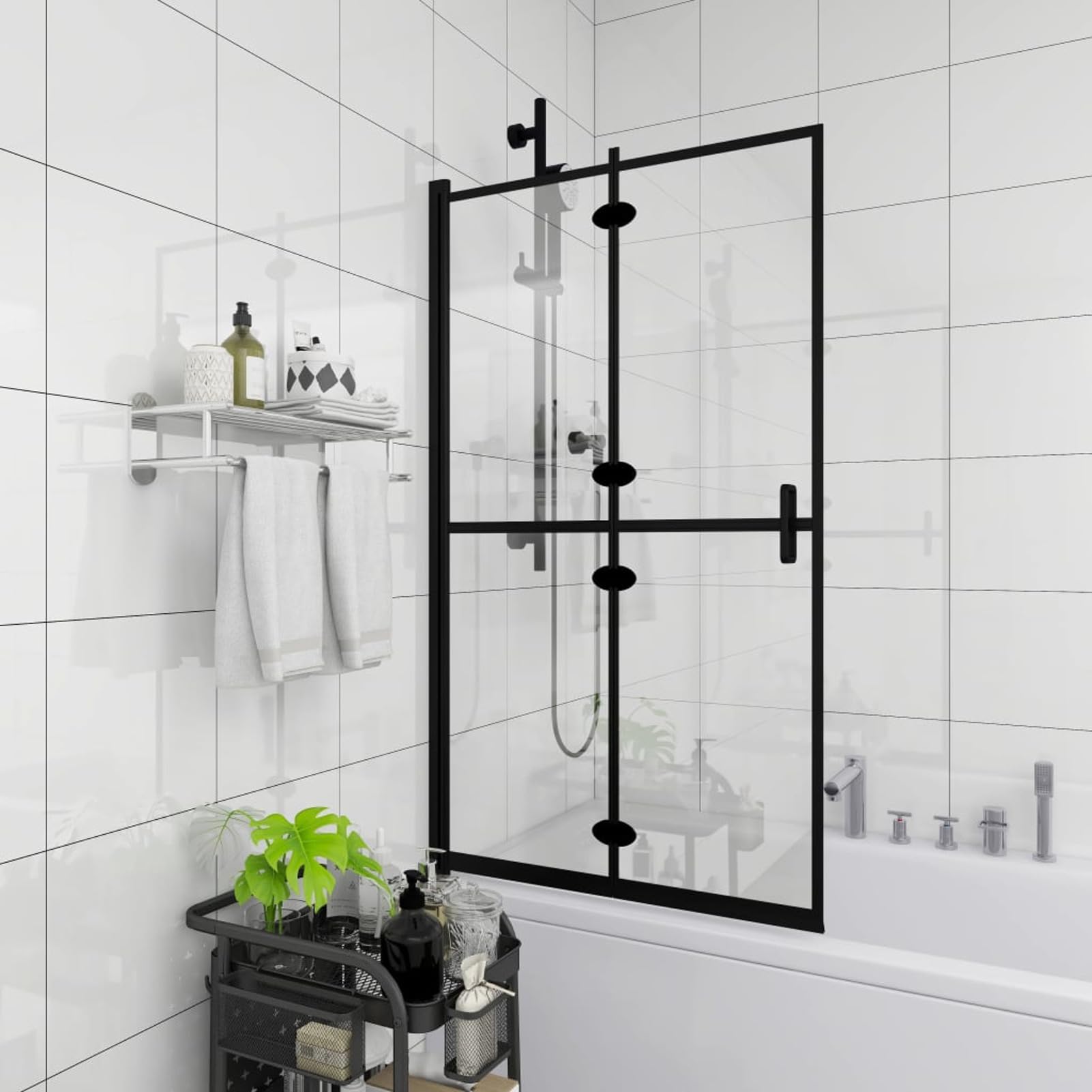 Mampara de Ducha Plegable ESG Negro 80x140 cm Plato De Ducha Mampara BañEra