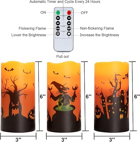Miniatura 6 de Homemory Halloween Candles, Orange Flameless Candles, Flickering Battery Operated LED Pillar Candles with Remote Timers, for Halloween Decoration,