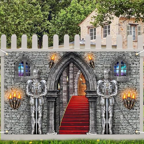 Avezano Medieval Banner Knight Castle Backdrop Castle Backdrop Medieval Party Decorations Supplies 70.8 x 43.3 Inch by Avezano - Image 5
