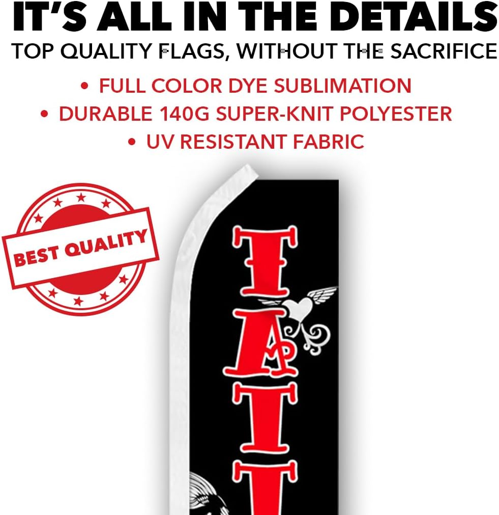 Tattoos Swooper Feather Advertising Flag & Pole Kit - Perfect for Tattoo Shops, Piercing Shops, Festivals
