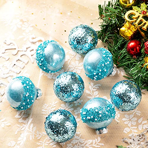 Christmas Ball Ornaments, Baby Blue Christmas Tree Shatterproof Plastic Hanging Sequin Xmas Balls For Festivals Party Decorations(70Mm/2.76", 12 Counts) #TOP2