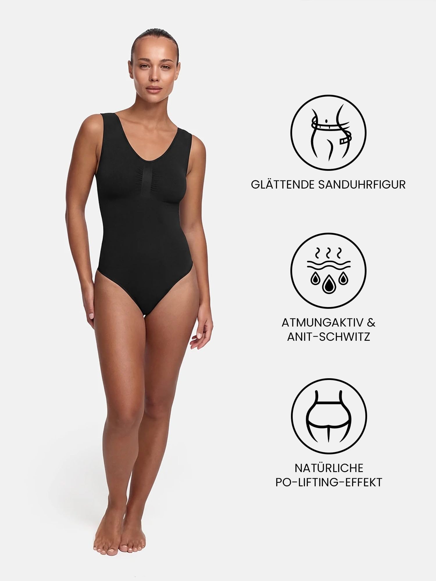 creamy fabrics Shapewear Body Damen Bauchweg Slip Tank Bodysuit Nahtlos | Starke Bauchkontrolle Slip Design nahtloser Komfort breite Träger und sicherer Sitz unter enger Kleidung