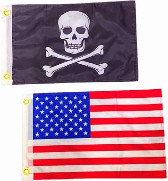 Double Sided Boat Flag Pirate Jolly Roger Skull and American Flag 12x18Inch for Boat,Heavy Duty 3Ply 220D Polyester Double Stitched and Flags with 2 Brass Grommets.