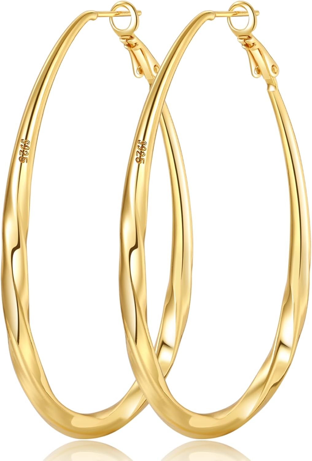 PABBEU Silver Hoop Earrings for Women Oval Hypoallergenic 925 Sterling Silver Hoop Earrings Lightwieght Large Hoops Earring for Women Trendy