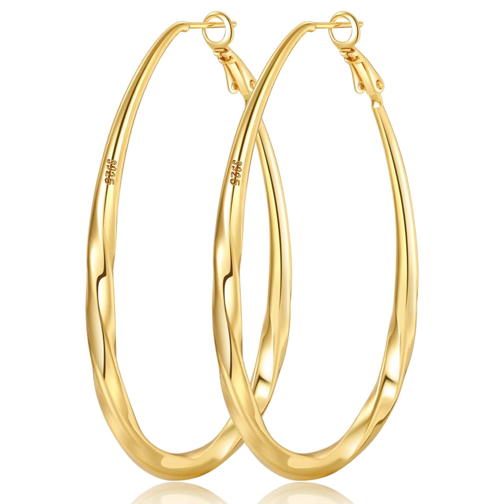 PABBEU Oval 925 Sterling Silver Hoop Earrings for Women Large Lightwieght Big Hypoallergenic 14K Gold Plated 36/54/65MM,Lead-Free, High Polished, Comfortable, Women Gift