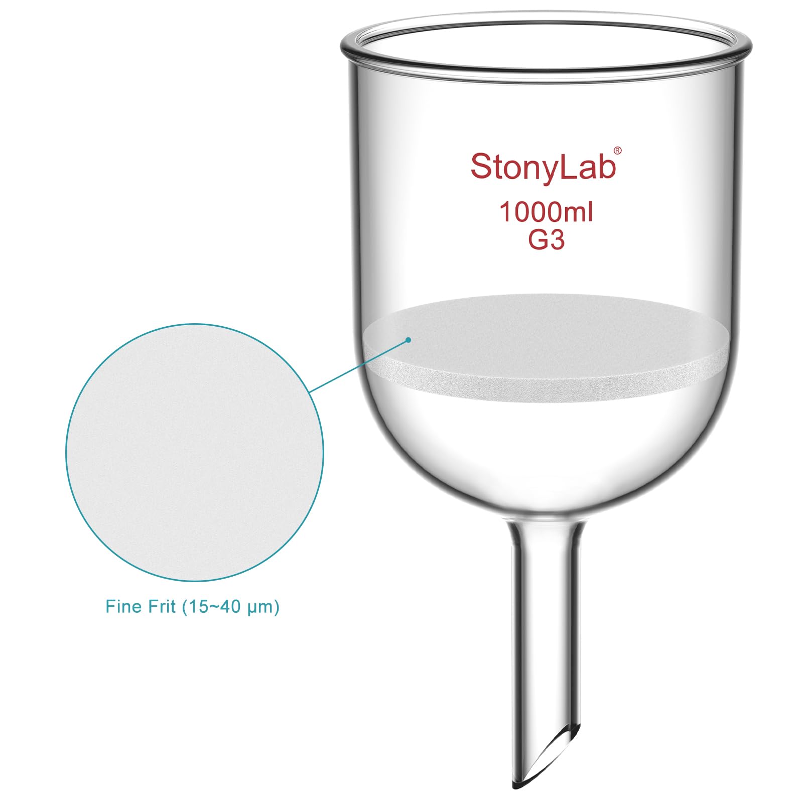 StonyLab Borosilicate Glass Embudo de Filtración Buchner con Frita Fina(G3) Buchner Funnel, Diámetro del Disco de 113mm, Profundidad de 100mm (1L)