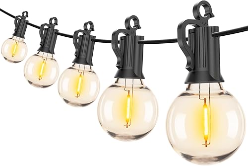 Miniatura 8 de Brightown -Guirnalda de luces led para exterior regulable, 40 bombillas globo G40 de plástico, toda resistente al clima, luz comercial, para colgar
