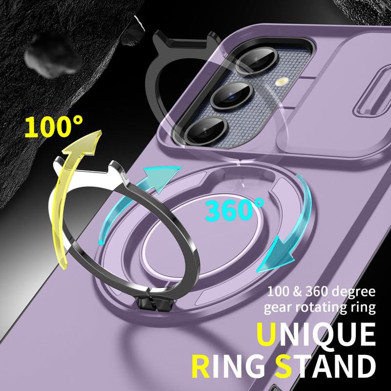 Image of LuxuryKase Shockproof Rugged Case for Samsung Galaxy S25 Plus | Slide Camera Cover | 360 Rotating Ring Kickstand | Military-Grade Protection - Lavender Purple