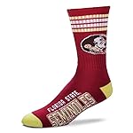 For Bare Feet Mens NCAA 4 Stripe Deuce Crew Socks, Florida State Seminoles, Large
