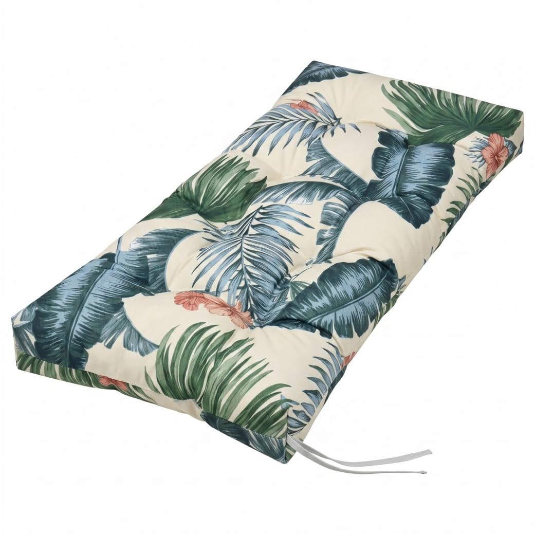 StaZamor 51x20 Inch Waterproof Garden Bench Cushion with Puffy Quilted Pad & Decorative Plant Print, Soft Comfortable Seat for Patio Swings, Porch, Outdoor