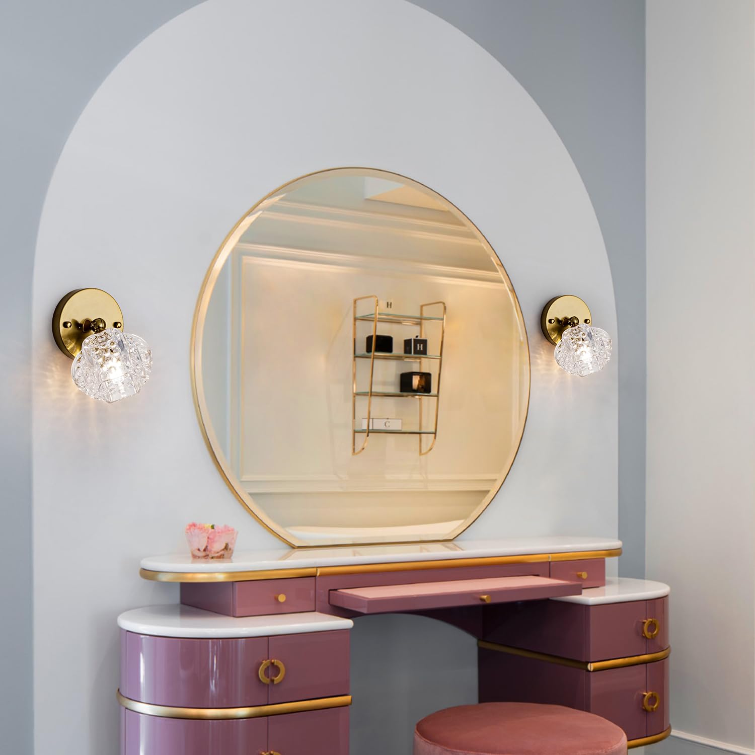 YEEZEMA Modern Wall Sconce Gold Glass Vanity Lighting Mini Mid-Century Sconces Wall Lighting Fixture for Bathroom Living Room Bedroom