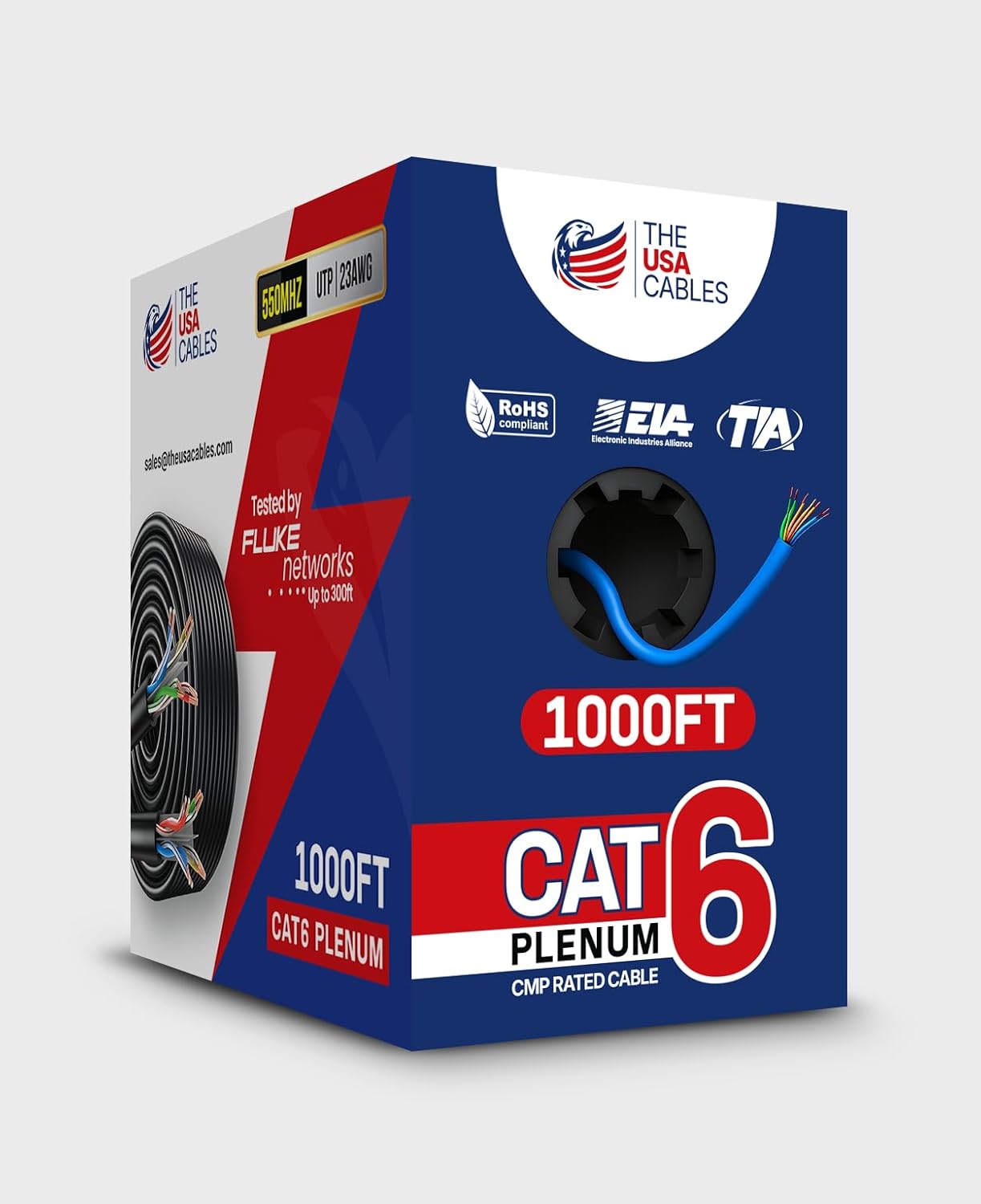 Cat6 Plenum Cable 1000FT– DSX-8000 Certified | 0.58mm Solid Conductor | High Speed 10Gbps Ethernet Cable | Premium Networking Wire for Home, Office & Commercial Installations - Blue