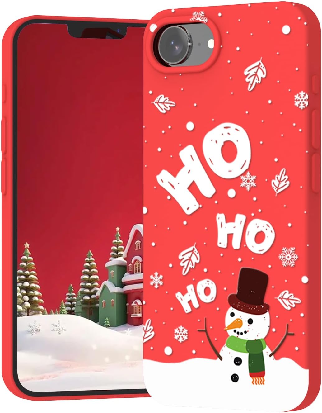 Happy Snowman Case for iPhone 17e/16e Christmas,Snowflakes Fall Happy New Year Pattern Design Soft TPU Camera Protection Girls Woman Phone Case for iPhone 17e/16e Red