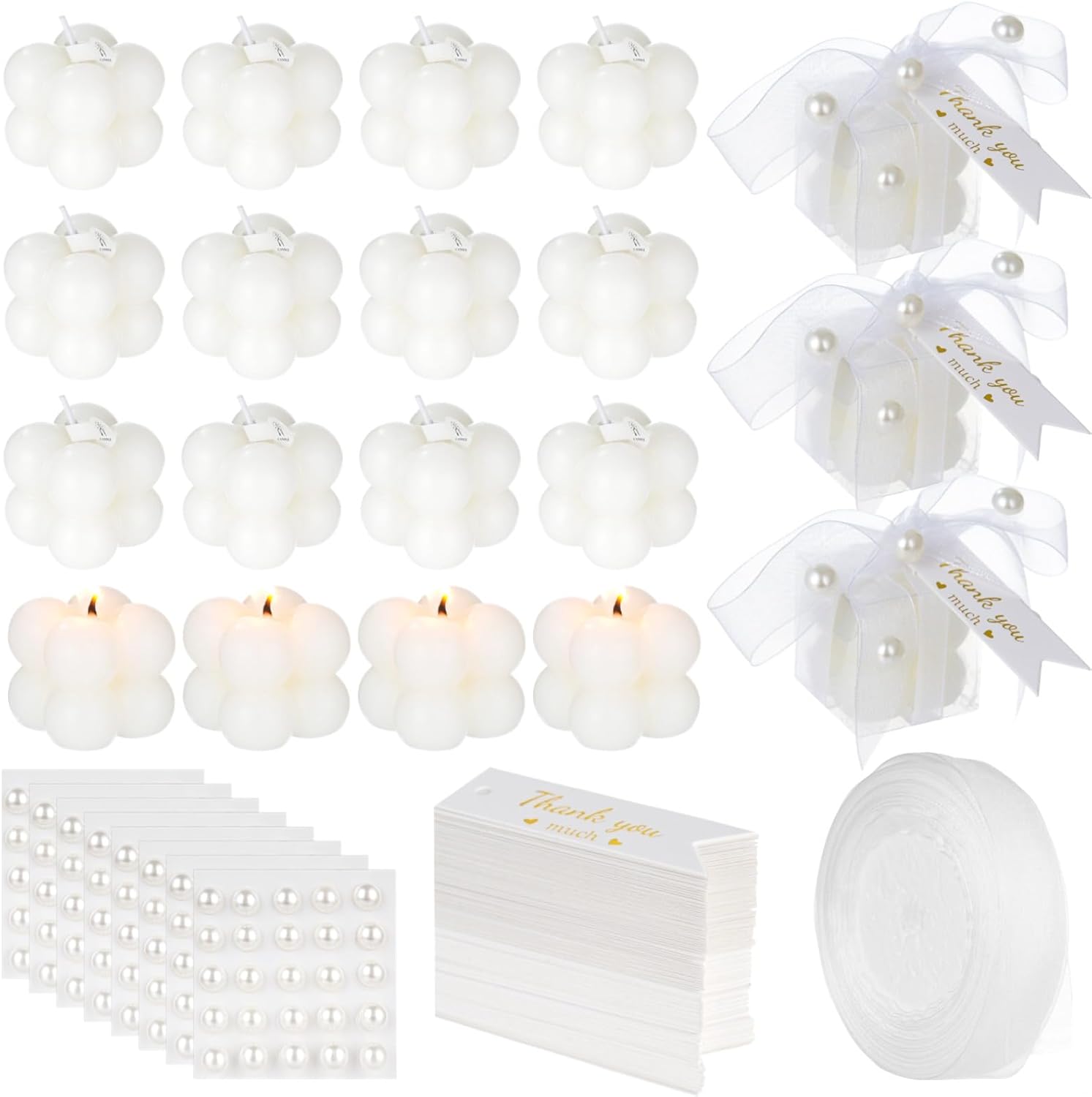 32 Pcs Wedding Favors For Guests Bulk, Mini Bubble Candles With Ribbon, Stickers, Scissors, Includes Thank You Cards For Wedding, Bridal Shower, Baptism