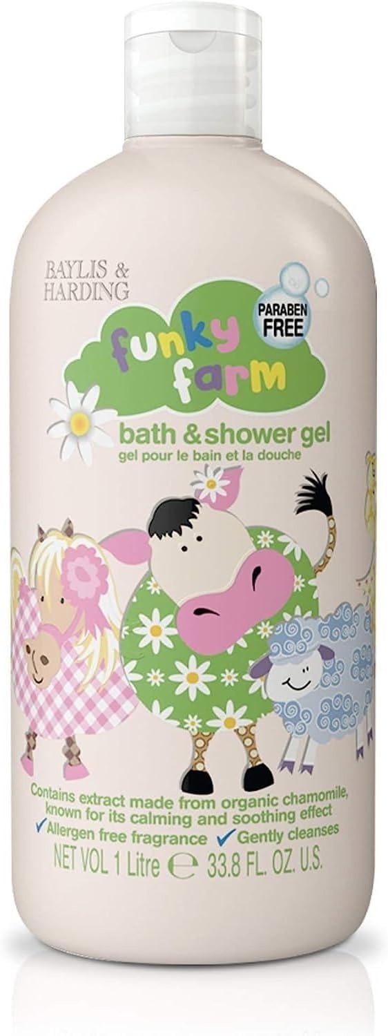 Funky Farm Kids Bath & Shower Gel, 1Litre | Paraben Free | Allergen Free | Organic Chamomile Extract | Gentle & Soothing Formula for Kids | Fun & Refreshing Clean