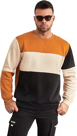 WDIRARA Mens Color Block Long Sleeve Crewneck Sweatshirt Pullover Casual Top
