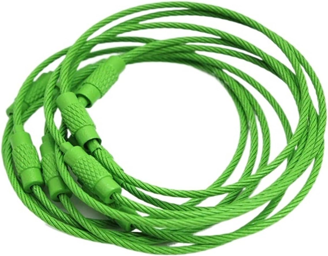 Key Ring Loop, 10-20pcs Stainless Steel Wire Keychain Ring Key Keyring Circle Rope Cable Loop Outdoor Luggage Tag Screw Lock(Green,20PCS-15CM LONG)