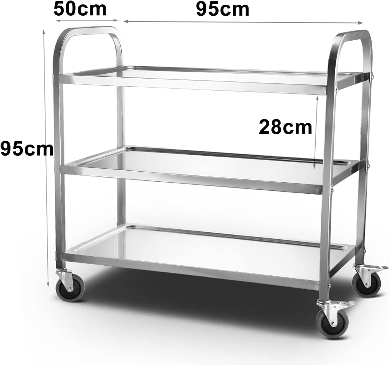 Chariot de Service Robuste en Acier Inoxydable avec Roues verrouillables. Chariot Polyvalent pour hôtels, Restaurants et Usage Domestique. Solution Facile à Installer et à Ranger.