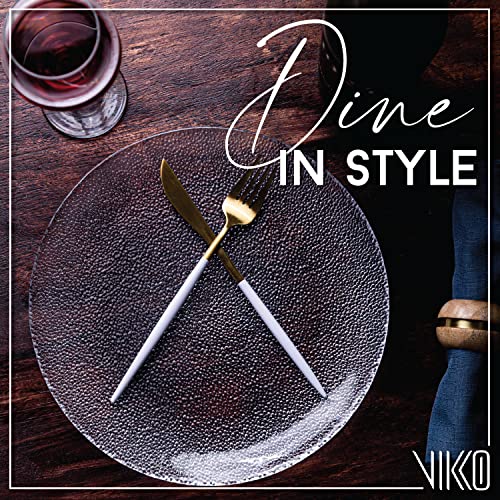 Vikko Salad Plate, Set Of 4 Glass Plates, Dinner Plate, Elegant Textured Glass Design, Stackable 11 Inch Plates, Dishwasher Safe #TOP1