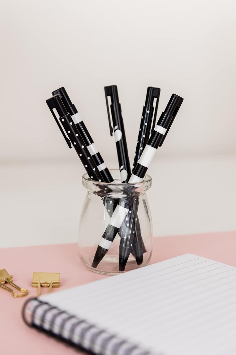 Kate Spade New York Black Ink Pen Set of 5, Cute Plastic Click Pens, Dots and Stripes - Image 3