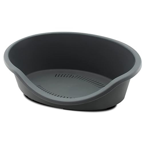 SWR Cesta Plástico Antideslizante para Mascota, 95 x 70 x 29cm, Cuna para Perro y Gato Color Gris