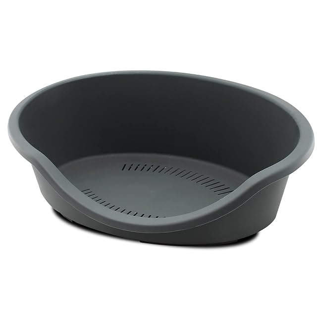SWR Cesta Plástico Antideslizante para Mascota, 95 x 70 x 29cm, Cuna para Perro y Gato Color Gris