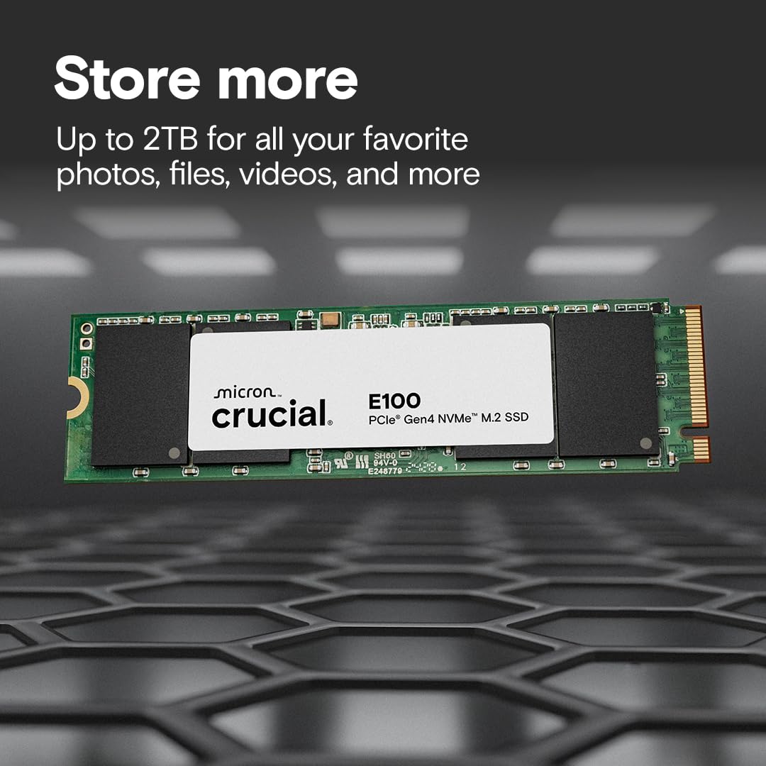 Crucial E100 1TB M.2 NVMe PCIe Gen4 Internal SSD, Up to 5,000MB/s, Laptop & Desktop Compatible - CT1000E100SSD8 - Additional View