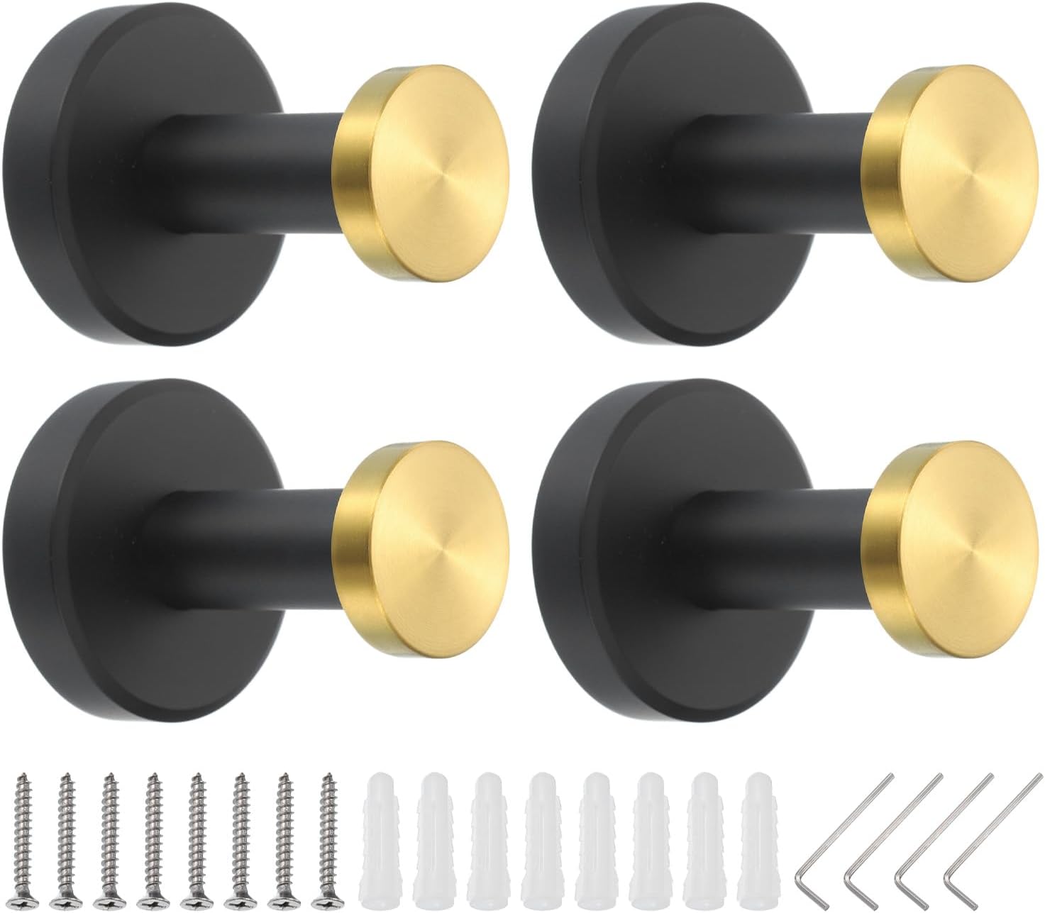 PATIKIL Towel Hooks for Hanging, 4Pack 304 Stainless Steel Round Wall Mounted Hanger Holder, with Tools for Bathroom, Bedroom, Dormitory, Hang Towel, Clothes, Coat, Robe, Hat, Black Gold