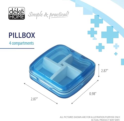 Miniatura 2 de Deke Home - Organizador de pastillas cuadrado, caja de pastillas de 4 compartimentos, organizador de píldoras de medicamentos, mini estuche