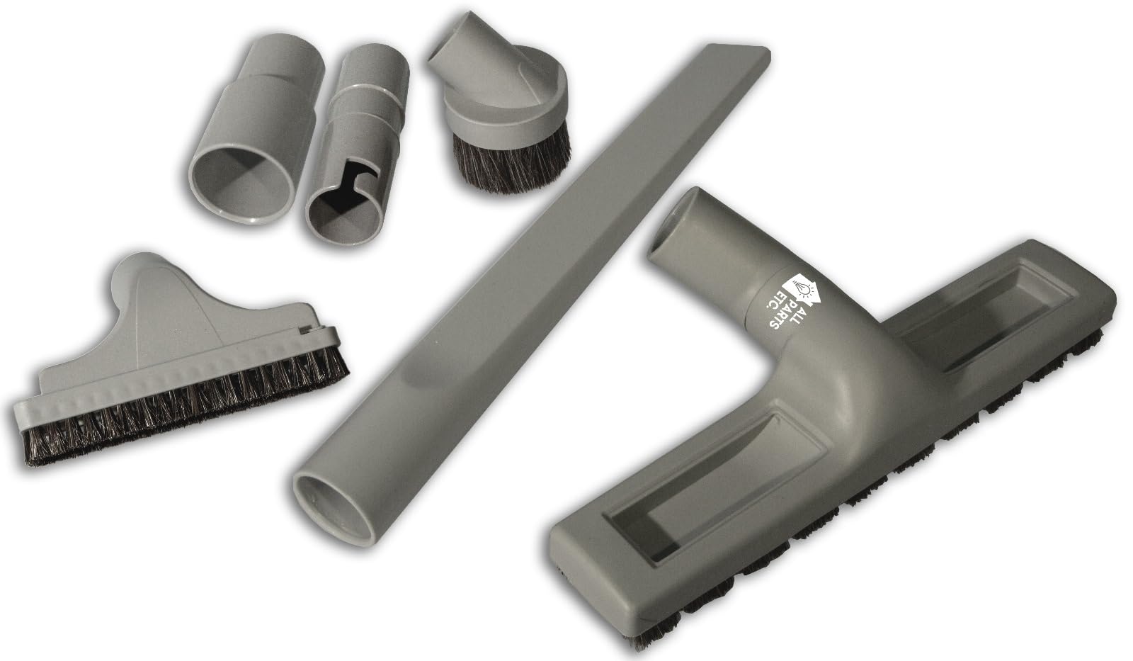 1.25" Gray Vacuum Attachment Kit (1-3/8" & 1-1/2") Floor & Dust Brush, Upholstery & Crevice Tool, Compatible with Shop Vacuum, Miele, Eureka, Kirby, Hoover & More