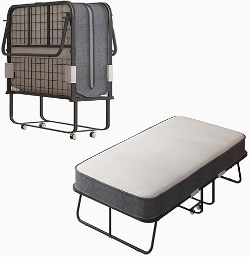 Miniatura 3 de CECER Cama plegable de tamaño individual con colchón de espuma de 5 pulgadas, cama plegable de 75 x 38 pulgadas, cama de invitados que ahorra