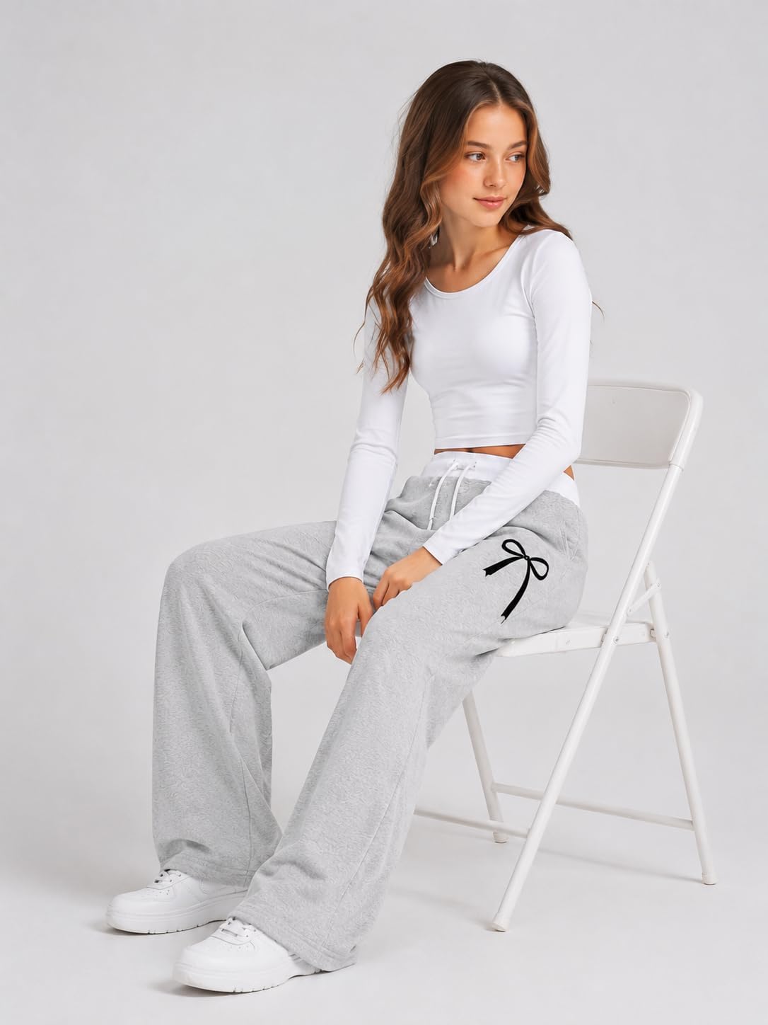 Teen Girls 2 Pack Sweatpants Wide Leg High Waist Bow Print Sweat Pants with Pockets Size 7-16