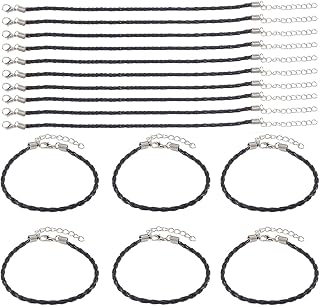 40Pcs Bracelet Cords with Clasp Bracelet Cord Bulk Black 3mm Braided Imitation Leather Lace Plaited Trendy Iron Clasp Extended Chains Ropes Accessory for Jewelry Making Bracelets DIY Crafts