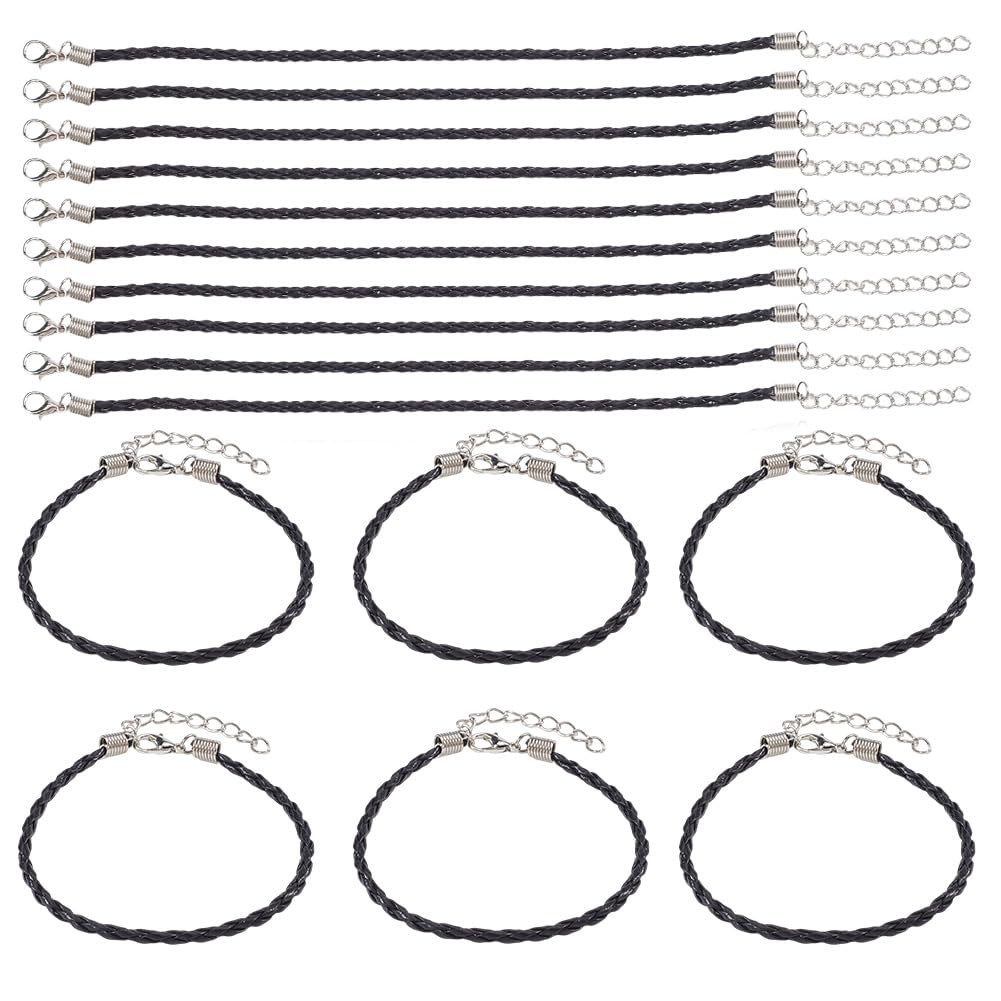 Cordon de bracelet avec fermoir en vrac noir 3 mm pour création de bijoux DIY