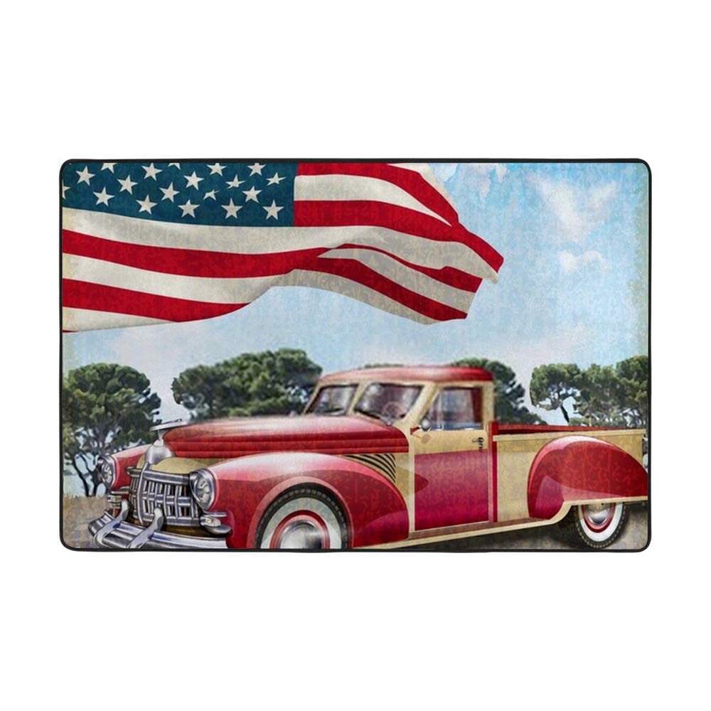 Tapis vintage rouge motif drapeau américain 183x122 cm pour décorer votre salon rétro