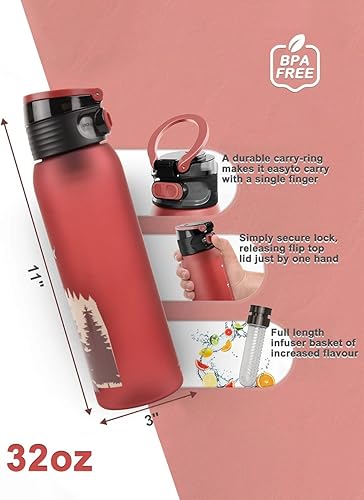 Miniatura 2 de GOX Botellas de agua con infusor de 32 onzas, con una varilla de infusión de longitud completa, tapa superior abatible, regalo de fácil agarre
