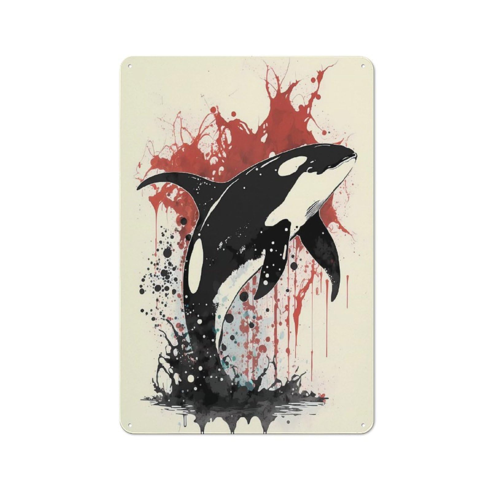 Junmoney Killer Whale Ink Painting 30X20cm Retro Printed Metal Sign With For Workshop Wall, For Vintage Wall Decor Fans, For Themed Room Decoration