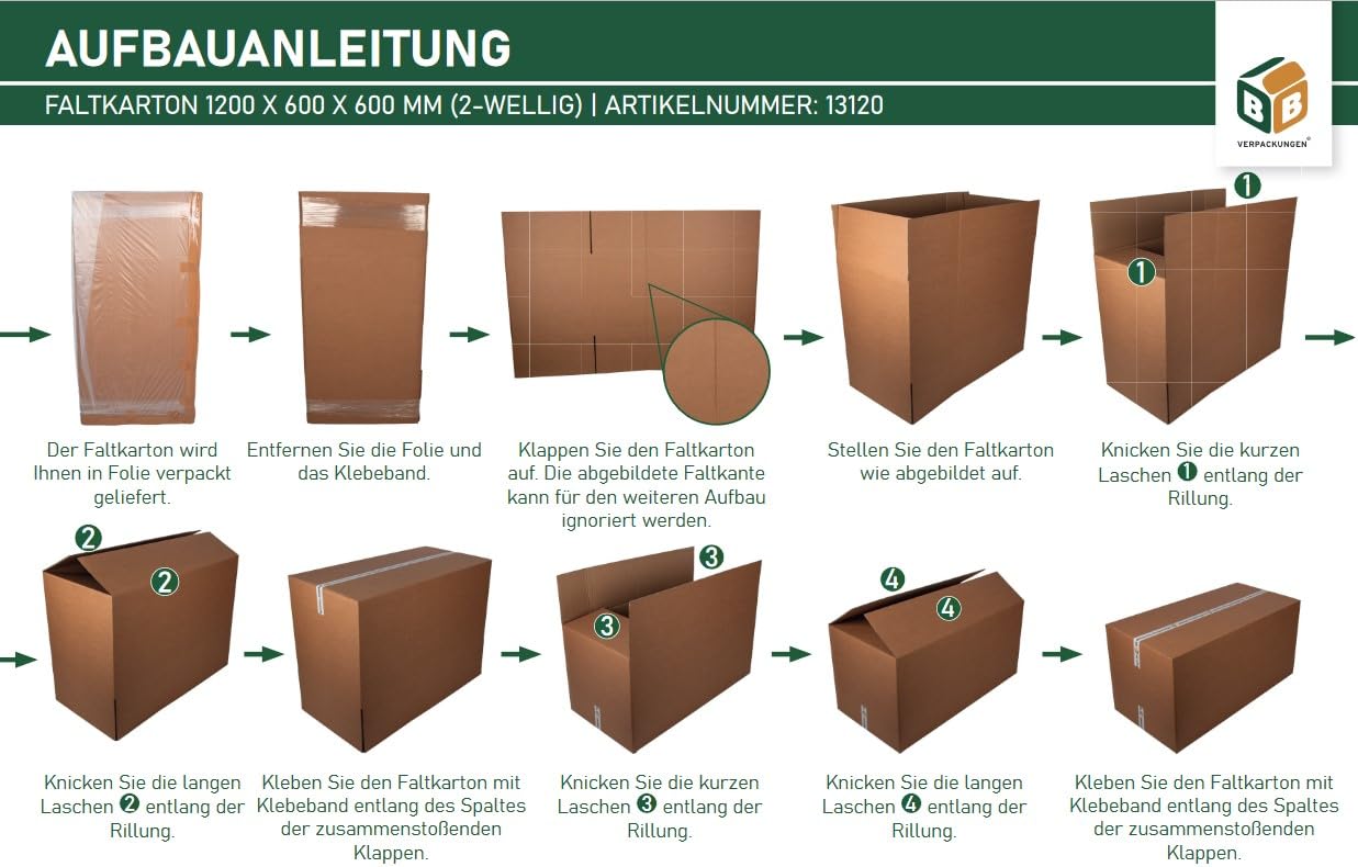 BB-Verpackungen 5x Faltkartons 1200x600x600mm 2-wellig braun (5 Stück)| Großer Versandkarton, ideal als Warensendung, DHL Paket, GLS/DPD XL-Paket