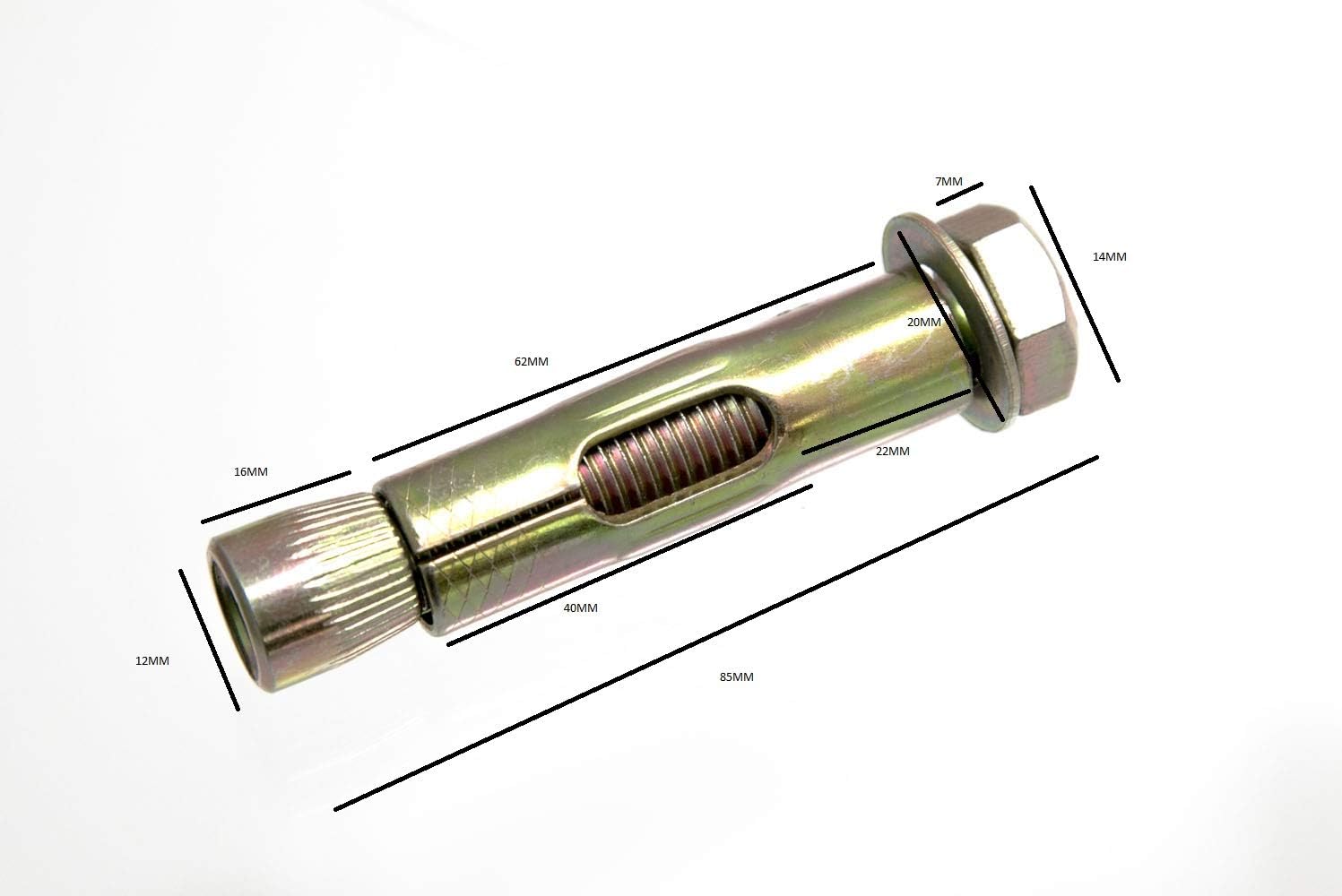 Sleeve Anchor M12 HEX Bolt 16MM Shield 75MM Length 8.8 Steel YZP