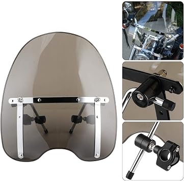 Motorcycle Wind Deflector Universal Windscreen for Motorcycles Universal 22-25 mm 360° Adjustable Handlebar Attachment (Smoky)