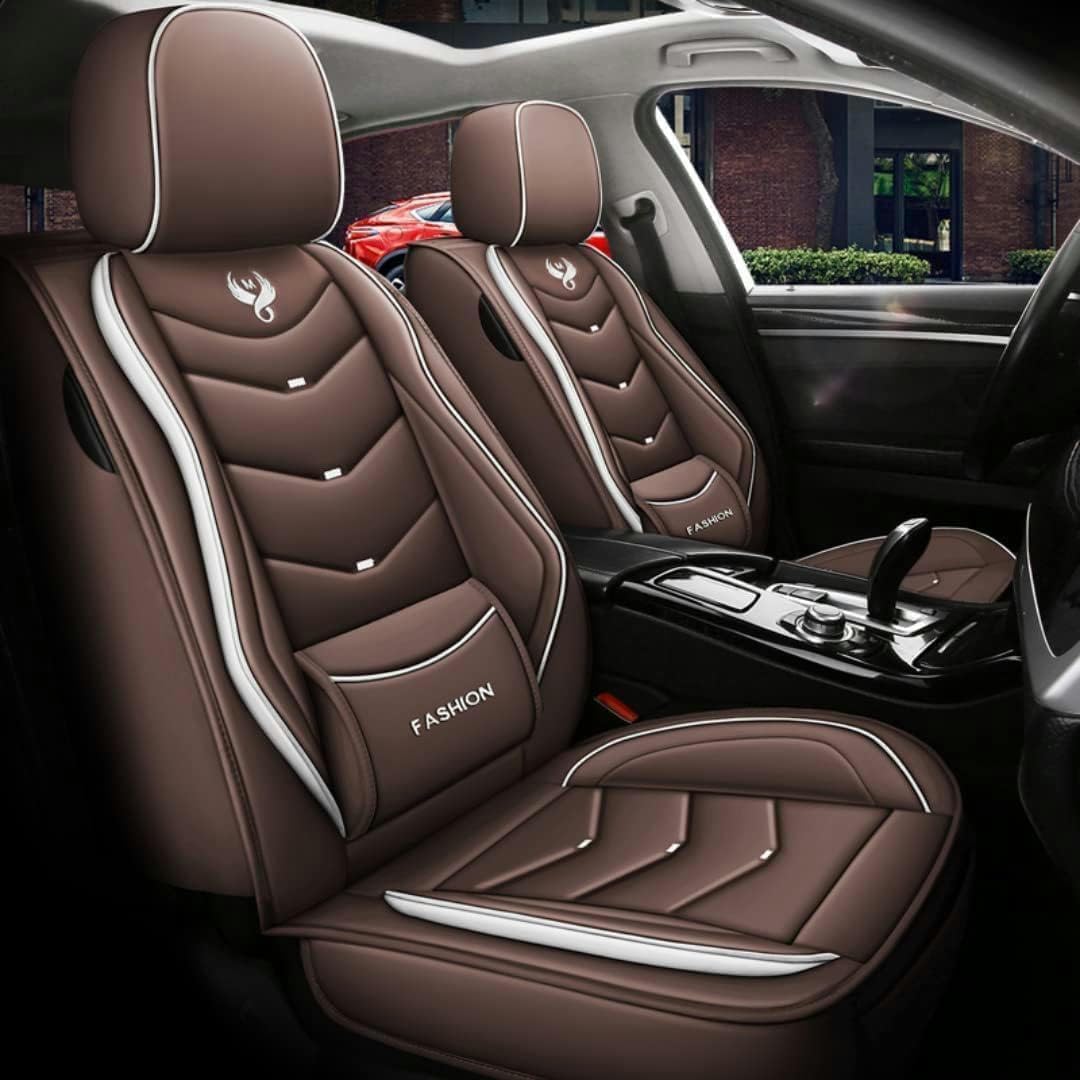 Universal Leather Car Seat Covers for Bmw 5 Series 540I E34 525Td E34 518I E34 M540I E34 520I E34 525I E34，5-seater Accessories-Brown
