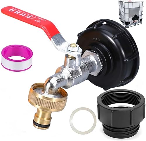 IBC - Grifo adaptador de tanque de mano, adaptador de tanque de agua de 275-330 galones, rosca gruesa S60X6, salida de 12 pulgada, adaptador macho