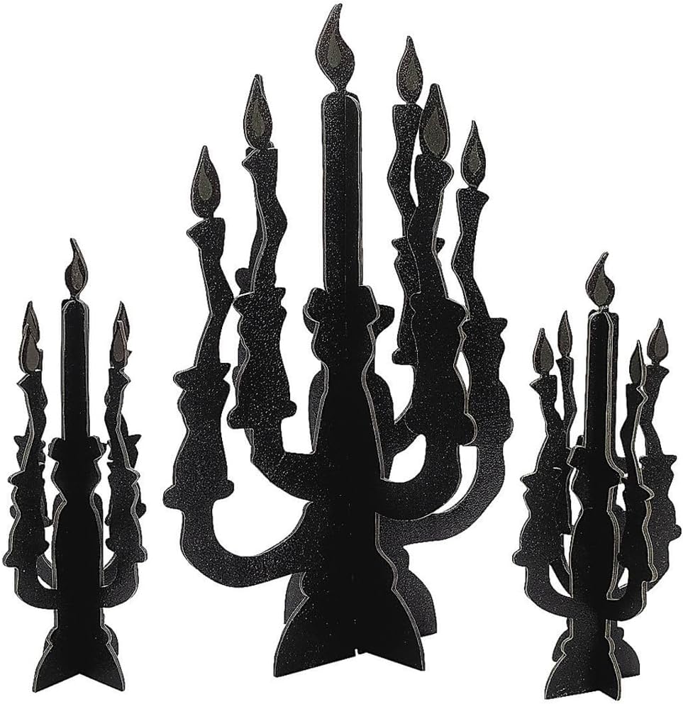 Fun Express Candelabra Centerpiece with Glow in The Dark Flames for Halloween - 3 Piece Set - Party Decor