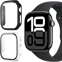 Vanrain Cover for Apple Watch Series 11/10 46 mm, 2 Pieces Case Total Protection Ultra Slim Hard Cover for PC Screen with Glass Film, Transparent+Black
