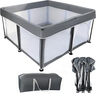 Baby Playpen Foldable with Mat 125x125cm Portable, Safe, and Spacious Collapsible Play Pen for Baby and Toddlers, Safe & Durable for Indoor and Outdoor UseDark Grey